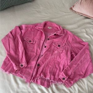 POL Pink Denim Jean Jacket Classic Oversized Cropped